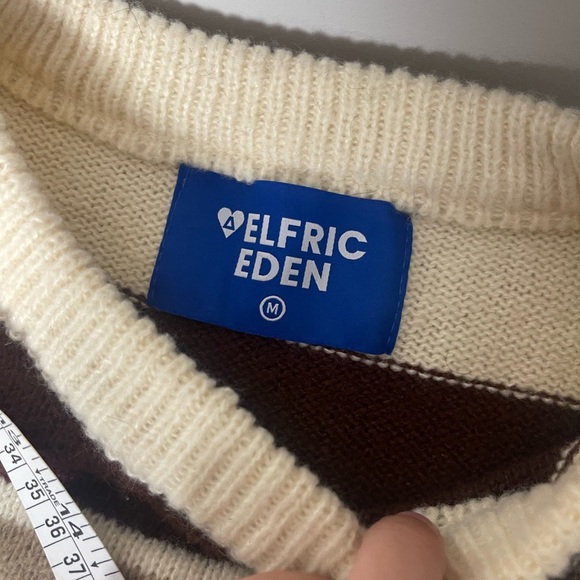 Aelfric Eden | Chunky Knit Striped Oversized Crewneck Grandpa Sweater Neutral - Picture 8 of 9